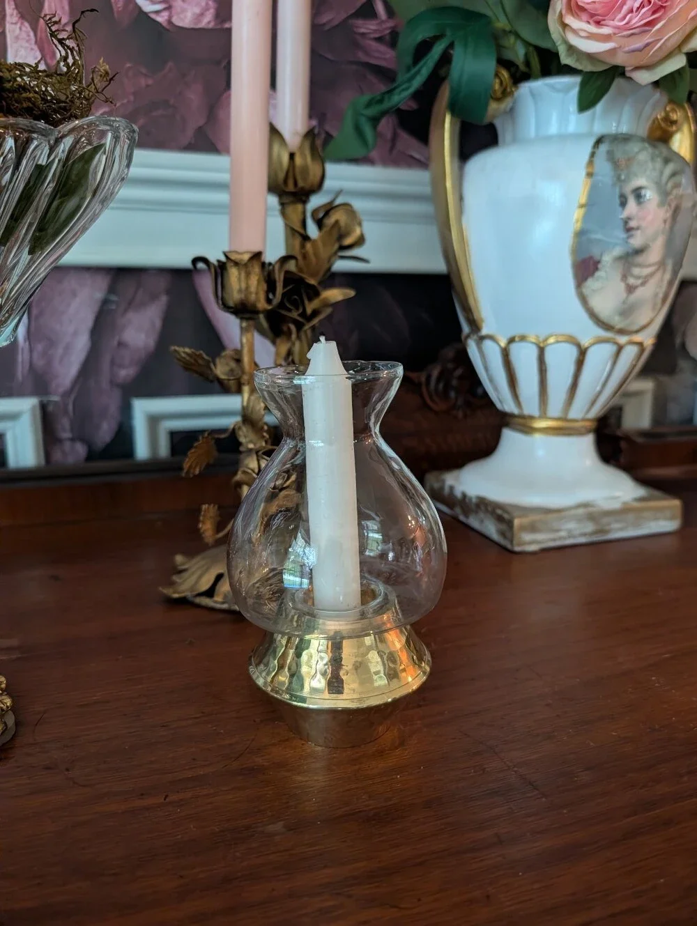 Vintage Brass Gold Hurricane Candle holder 6